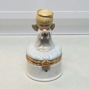 Praying Angel Porcelain Hinged Trinket Keepsake Box
